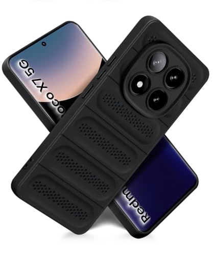 Image of WOW IMAGINE Ultimate Silicone Back Cover Case for Redmi Note 14 Pro 5G | Poco X7 5G | Heat Dissipation Thin Soft TPU | 360 Camera Protection | Breathable Cooling Holes - Pitch Black