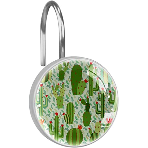Crochets de Rideau de Douche,Crochets de Douche, Crochets de Rideau,Crochets de Douche pour Rideau de Douche, Figue de Barbarie Plante Verte, 1 Pack