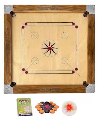 Image of Superior Matte Finish Practice Carrom Board for Serious Professional Practice with Coins Striker and Powder Black (35 inch Gold Natural K 1)