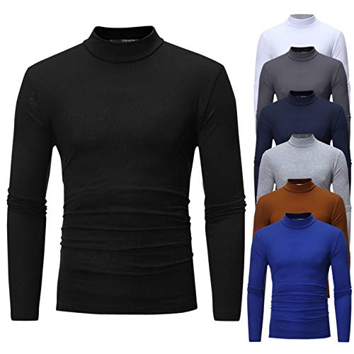 Zanisouta Camiseta de cuello alto para hombre de invierno, manga larga, corte ajustado, jersey de cuello alto, sudadera negra térmica, cuello de tortuga, delgada, elástica, regular, básica, monocolor