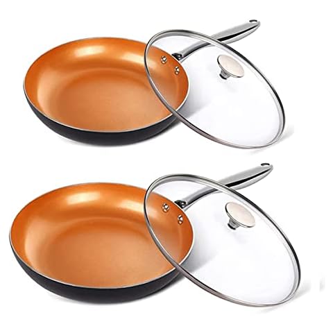 MICHELANGELO 8 Inch + 12 Inch Frying Pan Set with Lid Cover