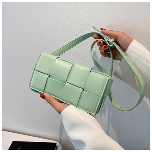 Image of Mini Woven Crossbody Bag for Women, Square Shoulder Handbag Leather Clutch Purse Cute Fanny Packs with Adjustable Belt