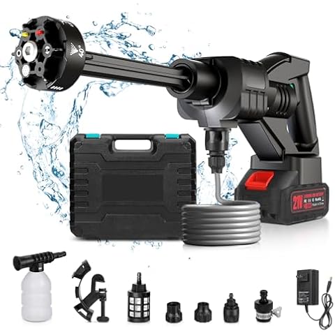 Cordless Pressure Washer 800 PSI, 6-in-1 Nozzle 1.5 GPM Powered Car Wash Gun with 16.4 Foot of Hose, Portable Pressure Washer Cordless for Car/Fence/Floor/Patio Cleaning & Watering Cover