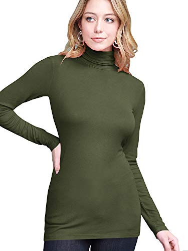 Image of Lock and Love Women's Turtleneck Top Lightweight Long Sleeve Slim Fit Pullover, Soft Rayon Stretch Layering Basic, S-3XL