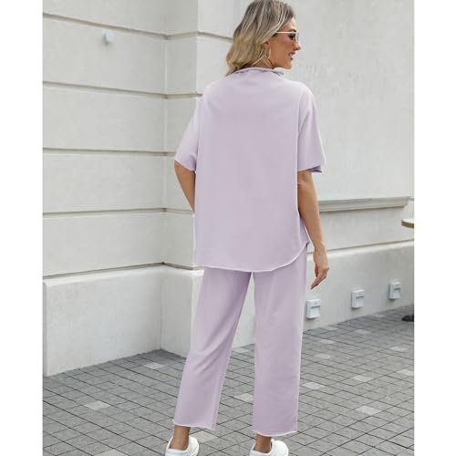 Image of SeeLuNa Women's Two Piece Outfits 3 /4 Batwing Sleeve Capelet Crew Neck Pullover Top Wide Leg Pants Lounge Set