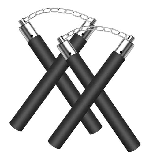 JUOIFIP 2 Pack Safe Foam Nunchucks for Adult and Kids Training Nunchucks with Steel Chain for Beginners Practice and Training