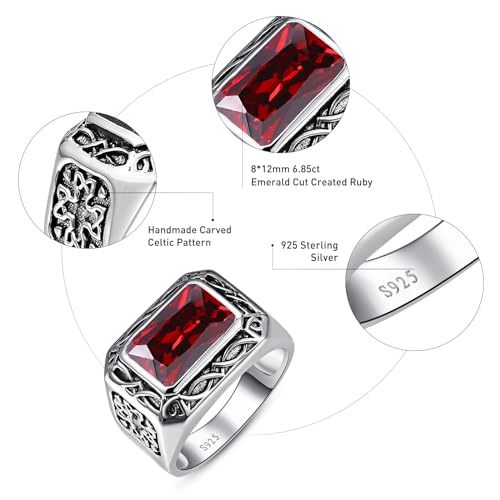 Yaresul 6.85Ct Simulated Mens Ruby Ring For Men Solid 925 Sterling Silver Red Ring For Men Vintage Celtic Wedding Anniversary Band Gift For Fashion Business/Gentleman Size 10 thumb #2