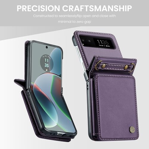 Yqodsz 02457-PURPLE For Motorola Razr 2023 Case With Card Holder [Crossbody Strap] Classic Pu Leather Motorola Razr 2023 Flip Cover Card Slot Magnetic Closure Women Men Flip Case thumb #4