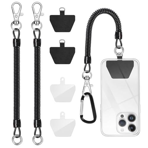 LunarCharm 2 Pack Phone Lanyard Anti-Theft Strap Coiled Cord for Outdoor Hiking and Climbing for Most Smartphones (Black + Black)