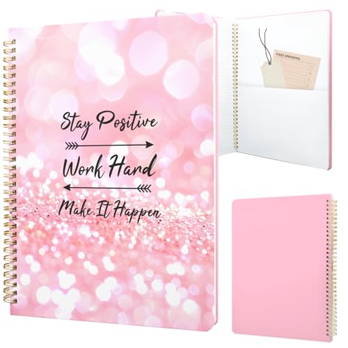 Image of Cute Spiral Notebook 8.5 x 11 lined Journal A4 with Pocket, Quotes | 70 page, Note Book with Pocket, Large, Big, Hard Cover, Aesthetic, Pretty Design, for Women, Girls, Kawaii