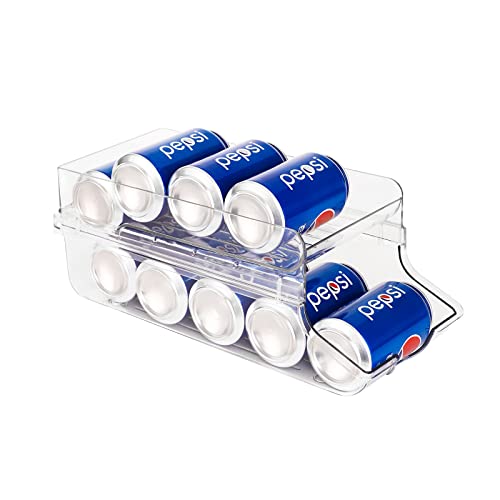 YCOCO Doppellagiger, automatischer Roll-Getränke-Bier-Limonaden-Dosen-Organizer, transparenter Kunststoff-Lebensmittelspender, Aufbewahrungsregal für Gefrierschrank, Küche, Arbeitsplatten, Schränke Cover