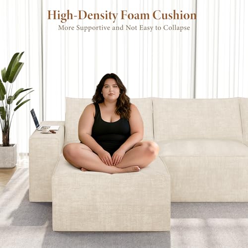 Image of Vesgantti 143.7 inch Oversized Boneless Couch, Modern 7 Seater Modular Sectional Sofa with Deep Seat, Convertible Chenille Cloud Couches for Living Room, No Assembly Required, Beige