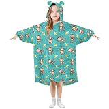 JHKKU Monkey Banana Wearable Blankets for Kids, Oversized Flannel Blanket Hoodie for Kids, Warm Blanket Hoodie for Boys Girls with Pockets