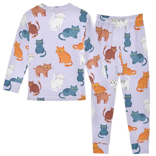 Pajama Sets Long Sleeve Cats Purple Background Soft Comfy Sleepwear 2 Piece PJS 3-8T3