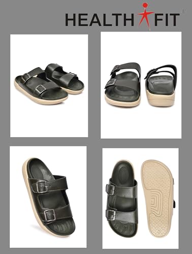 Image of HEALTH FIT Extra Soft Premium Classic Cushion Sliders /with Adjustable Buckle Strap & Light Weight Anti-SkidWaterproof Luxurious Slippers for Men's HF120