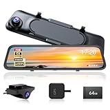 JADO最新ドライブレコーダー ミラー型 5K 12インチIPS液晶 IMX678＋IMX462 STARVIS搭載 リアカメラ60FPS録画 HDR/WDR夜間補正対応 TSストリーミング＆H.265高圧縮録画 前後同時記録 GPS機能 速度警告表示 64GBカード付属 バックガイド線調整 上下左右反転可能 G100Pro-PR