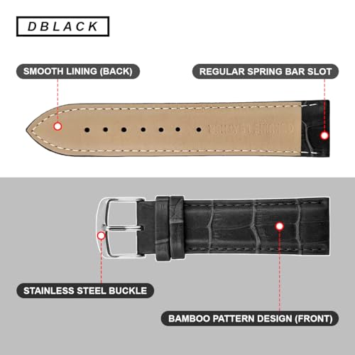 Image of DBLACK ''HIKRO'' Leather Watch Strap, Bamboo Design Full Padded Watch Belt / / For 18mm, 20mm, 22mm, 24mm, or 26mm Watch Band (Choose Your Size & Color)