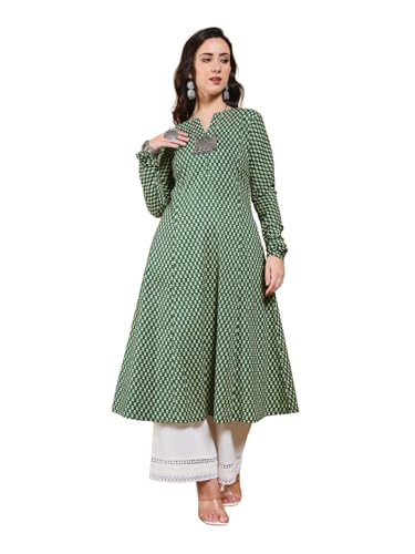 Image of FIORRA Women's Turquoise Floral Printed Anarkali Kurta