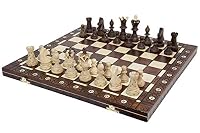 Wegiel Handmade European Ambassador Chess Set - Wooden 21 Inch Beech & Birch Board with Felt Base - Carved Hornbeam & Sycamore Wood Chess Pieces - Compartment Inside The Board to Store Each Piece