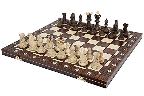 Wegiel Handmade European Ambassador Chess Set - Wooden 21 Inch Beech & Birch Board with Felt Base -...