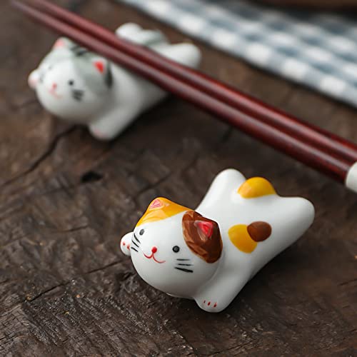 5 Pack Cat Chopsticks Rest Set, Chinese Paint Brush Rests, Japanese Style Porcelain Cute Lucky Cat Ceramic Chopsticks Holder Rack for Dinner Fork Spoon Knife Tableware, Home Kitchen Gift