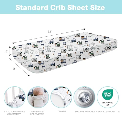 Image of Plushii 4 Pack Fitted Crib Sheets for Baby Boys, 28 inchx 52 inch Extra Soft Microfiber Crib Sheet Set for Standard Crib & Toddler Mattress Pad, Whale & Trucks & Little Bear & Navy Blue