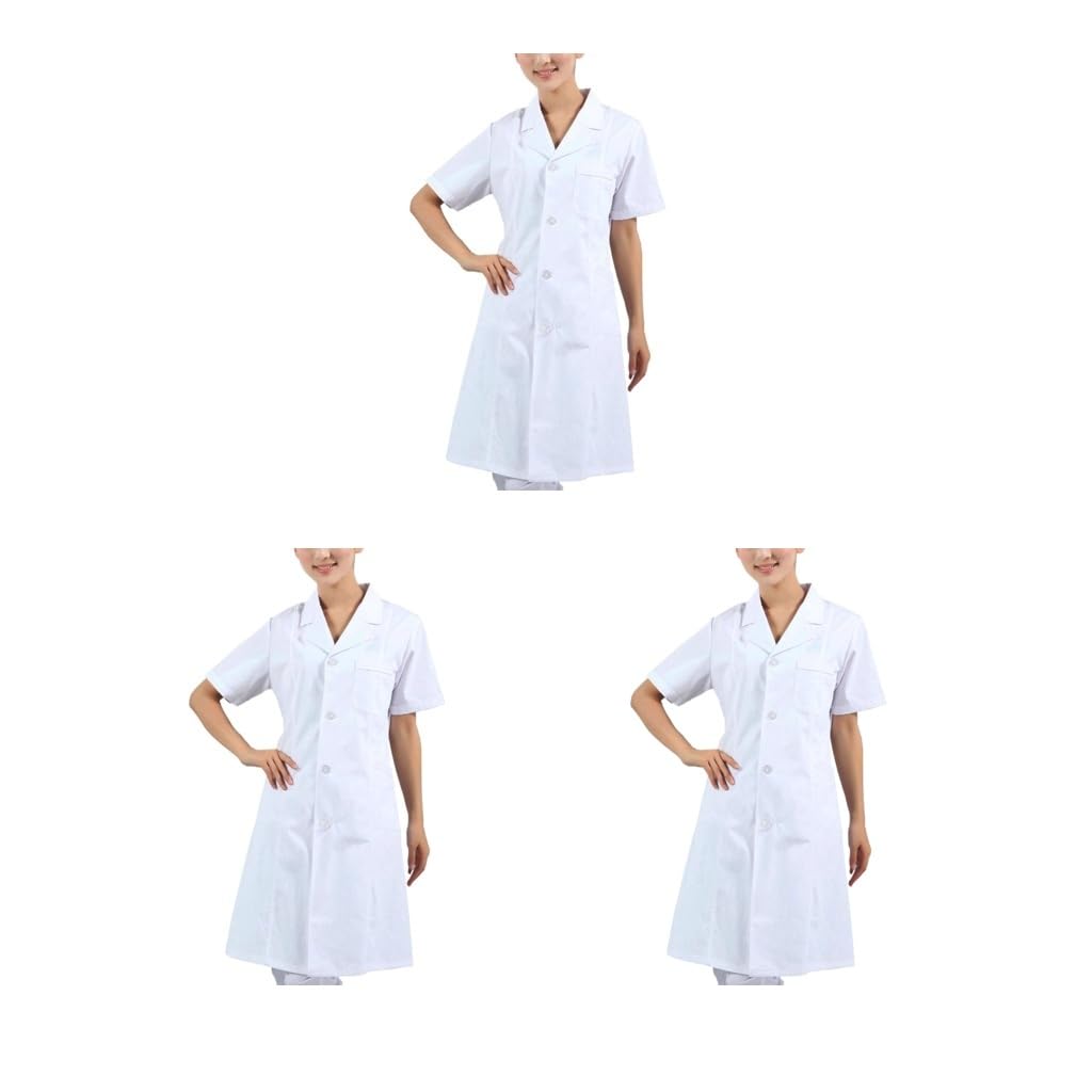 Bata de laboratorio de manga corta para mujer, uniforme de médico, enfermera, talla S