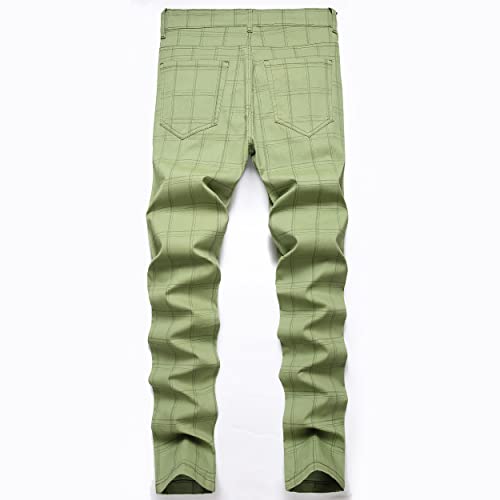 Novocct Plaid Pants For Men - Slim Fit Mens Casual Pants - Stretch Skinny Business Casual Dress Chinos Pants For Men (Green Plaid - 3303-10, 34) #TOP1