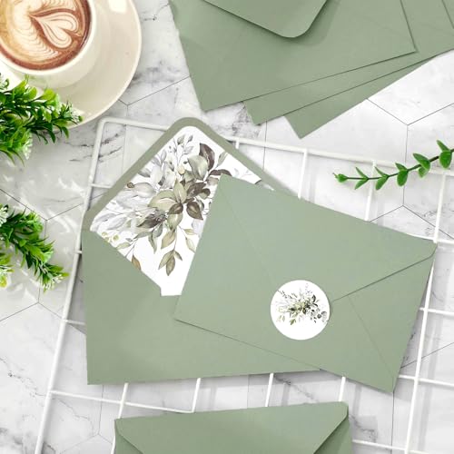 Whaline 50 envelopes de vegetação aquarela verde sálvia folhas de eucalipto envelope de convite com