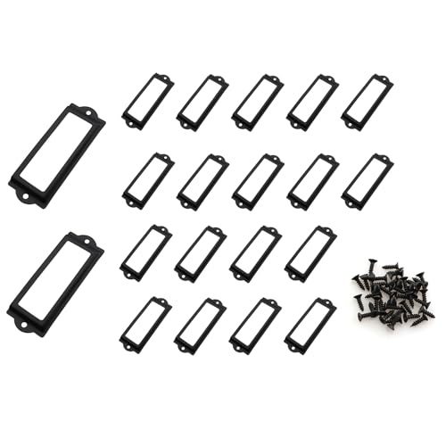 KKUANG 20PCS 83x30mm Black Metal Label Holders with Screws Furniture Accessories for Cabinet/Drawers/Jewelry/Case