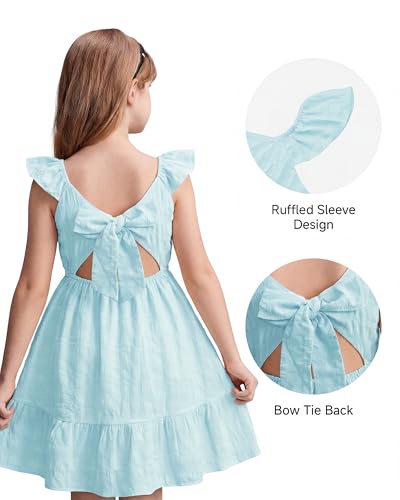 Stelle Girls Flutter Sleeve Tie Back Dress, Light Blue, 6-7 Years — view 4