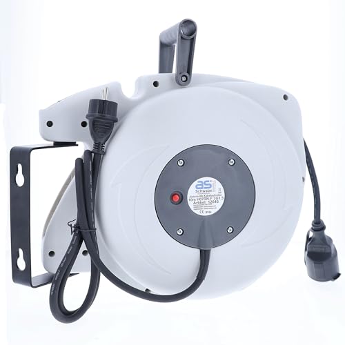as - Schwabe Automatischer Kabelaufroller 10 m H07RN-F 3G1,5, mit Easy to Go Funktion, 180° schwenkbar, Schutzkontaktstecker und 1,5 m Zuleitung mit Schutzkontaktkupplung, 230V/16A, IP44, 12646