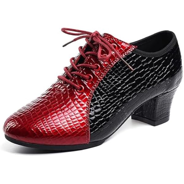 Buty do tańca latynoamerykańskiego dla kobiet skórzane buty do tańca towarzyskiego z zamkniętymi palcami sznurowane na niskim obcasie do nowoczesnej salsy