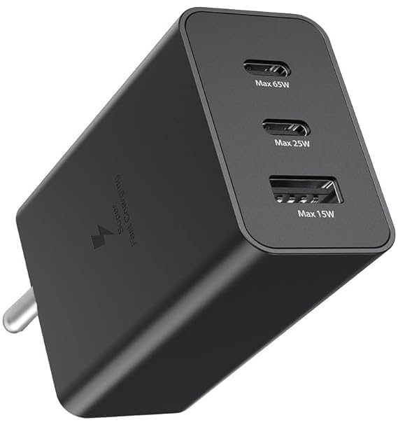 Image of Original 65W 3 Port Multi Port with SuperFast Charging Technology Adapter Compatible for Sam Sung S23 Ultra,S23 Plus,S23,S22 Ultra,S22 Plus,S22,S20FE,A72,A52,A32,F23,F62(TEN231)