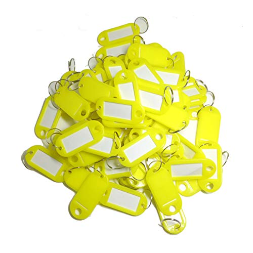 Toolstar Key Labels, 100Pcs Key Id Tags Key Labels Tags Plastic Key Tags, Tags With Key Rings As Key Fobs Luggage Pet Name Memory Stick Tags (Yellow)