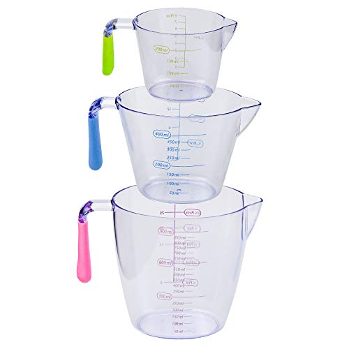 Set Di 3 Misurini In Plastica Con Manico E Beccuccio, 1000 Ml, 500 Ml, 250 Ml, Scala Tripla Per Liquidi, Farina E Zucchero, Lavabili In Lavastoviglie