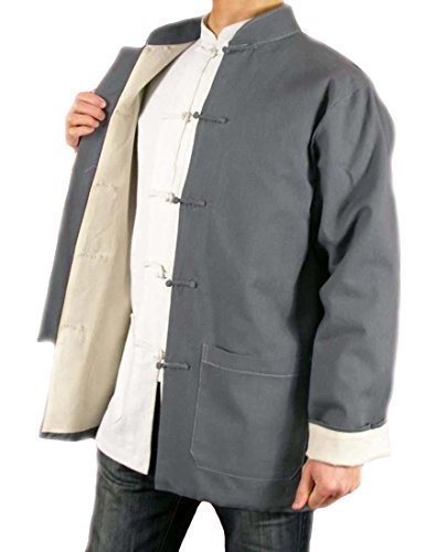 100% Cotton Grey Kung Fu Martial Arts Tai Chi Jacket Coat L #TOP2