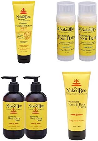 The Naked Bee Orange Blossom Honey Moisturizing Hand & Body Lotion 6.7oz + Restoration Foot Balm 2oz + 2.5oz Vitamin C Facial Moisturizer SPF-30 + Hand & Body Lotion 8oz