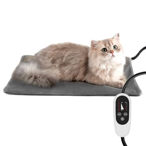 NICREW Cat Heating Pad, Temperature Adjustable Heated Cat Bed with Auto Shut Off Timer, Indoor Pet Heated Bed Mat for Cats and Dogs, 17.7 x 15.7 Inches