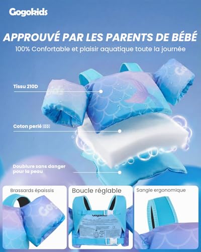 Gogokids Gilet de Natation pour Enfants, Brassards pour Enfant avec Harnais d'épaule, Gilet Flottant Aides à la Formation de Natation pour Bébés de 2-6 Ans Garçons Filles, 14-23 KG – vue 3