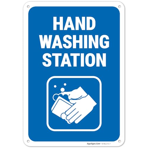 Hand Washing Station Sign, 10x7 Inches, Rust Free .040 Aluminum, Fade Resistant, Made in USA by Signs
