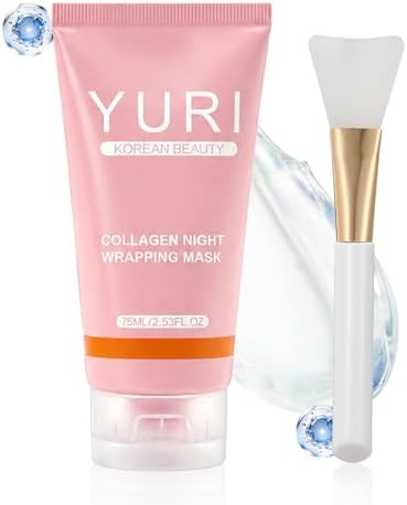 YURI Collagen Mask, Collagen Night Wrapping Mask, Collagen Overnight Glass Skin Peel Off Face Mask, Elasticity & Hydration Care, Restored Balance & Ongoing Renewal, All Skin Types Skincare(2.53 FL.OZ)