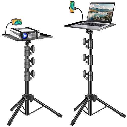 OUKMIC Projector Stand Tripod, Portable Laptop Floor Mount Adjustable Height 26 to 52 Inch with Gooseneck Phone Holder for Outdoor Movies-Detachable Computer DJ Racks