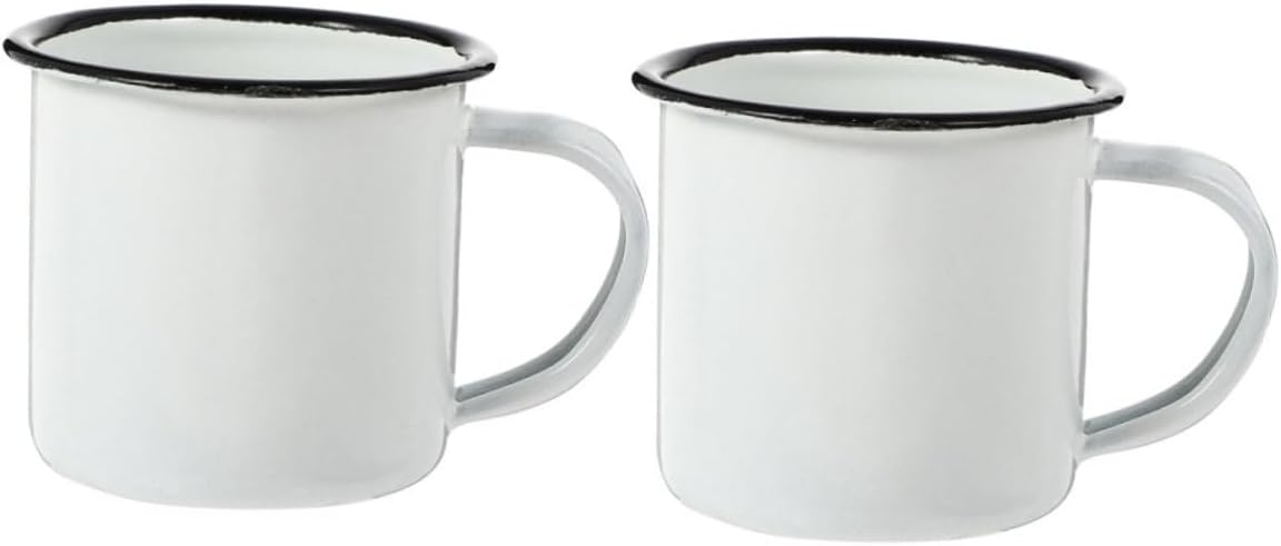 Toddmomy 2-piece Enamel Cups Set Vintage Enamel Camping Mugs for Coffee Tea Milk Soup Flat Base 3.14 X 2.36 X 2.36 in Kitchen Dining Drinkware