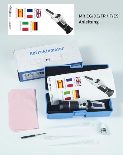 LAOYE Refraktometer Honig 2 in 1 Imker Refraktometer 12-32% Wassergehalt Honig 58-90% Brix Refraktometer für Honig Zuckersirup Fruchtmarmelade Melasse Honey Tester ATC Refractometer mit Kalibrierung