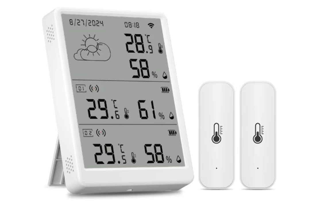 Stacja pogodowa z dwoma zewnętrznymi czujnikami temperatury i wilgotności WiFi
