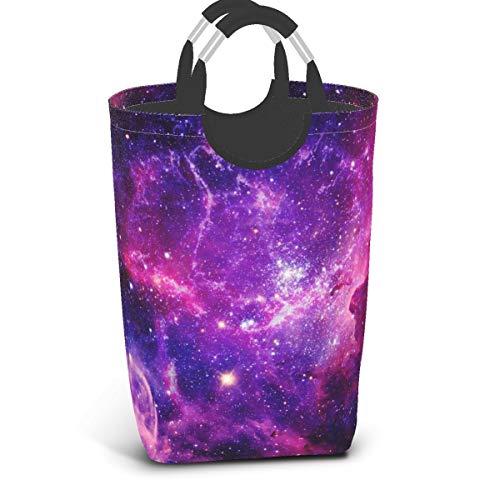 Bursting Galaxy Canvas Laundry Hamper Large Collapsible Purple Abstract Space Laundry Basket with Handles Foldable Bathroom Storage Clothes Basket for Home College Dorm Bathroom