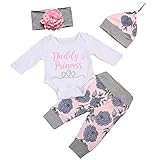 ❤Muster: Daddy's girl Prinzessin Briefprints mit Krone auf Strampler, Blumenprints auf Hosen, großes Blumenstirnband;Waschmaschinenfest