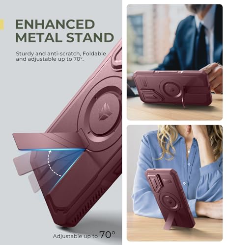 Image of Dexnor for Samsung Galaxy S25 Plus Case with Camera Cover & Adjustable Kickstand & Built-in Screen Protector, Magnetic Rugged Shockproof Bumper Cases Heavy-Duty Protective Cover (2025),Maroon Red