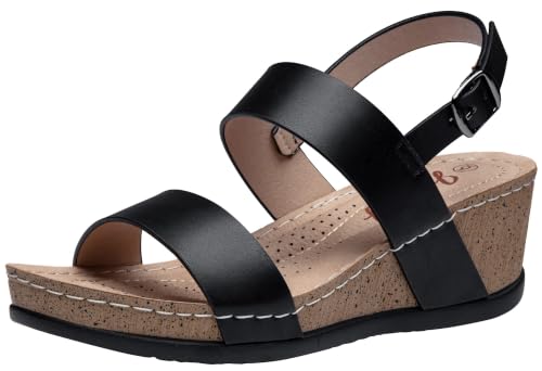 Jeossy Women's Platform Wedge Sandals, Open Toe Adjustable Ankle Strap
